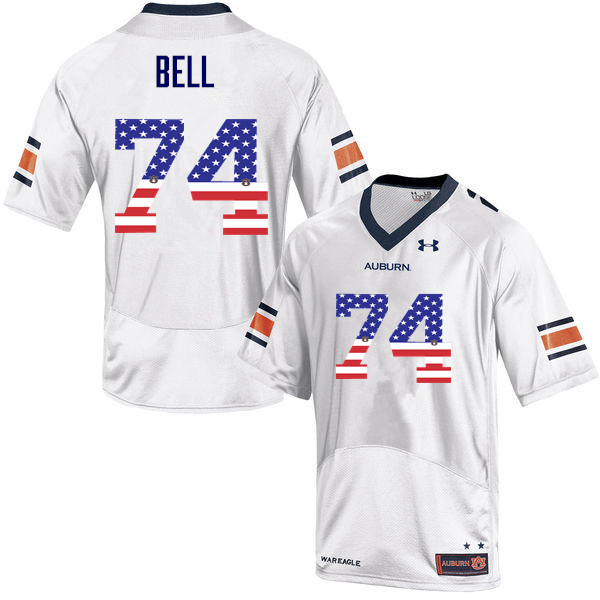 Men #74 Wilson Bell Auburn Tigers USA Flag Fashion College Football Jerseys-White - Click Image to Close
